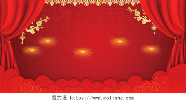 中国红2019年猪年除夕夜新年过年海报红色喜庆背景素材